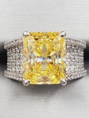 5 Carat Fancy Yellow Canary & White Diamond Simulant Ring - 925 Sterling Silver